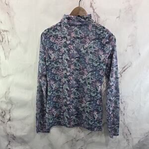 Anthropologie Shirt Womens Small Purple Mesh Sheer Turtleneck Blouse Long Daily